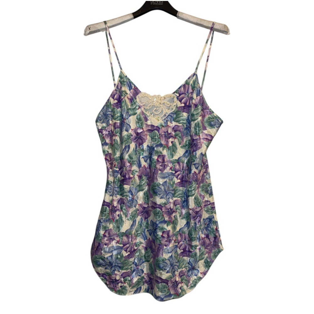 Vintage Slip Dress Nighty Cinema Etoile 90s Purple Blue Embroidery Sequin Size L